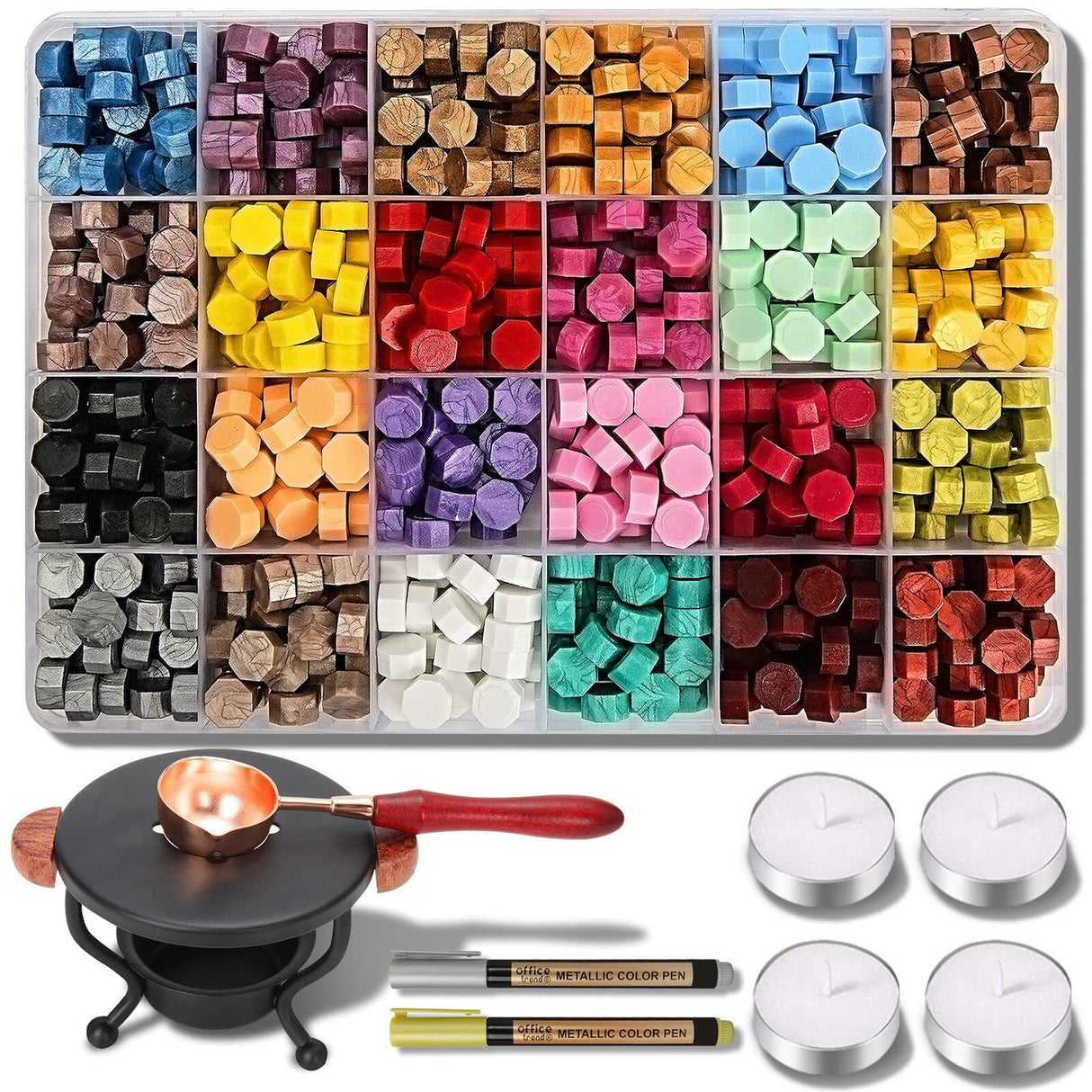 YIPLED Sealing Wax Kit - 728 Pcs With 24 Color Beads, 2 Pens, Warmer, Stamp Spoon and Candles for Gift & Envelope Sealing, Wedding Invitation YIPLED