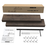 SAUCE ZHAN Floating Shelves 24 inch Rustic Natural Wood Wall Shelf Set of 2 Open Shelving Farmhouse Live Edge Light Wooden Wall Mounted Decor for Bathroom, Living Room, Bedroom, Kitchen, Dark Brown SAUCE ZHAN
