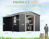 AMERLIFE 10.6x6.8x6.3 FT Galvanized Metal Storage Shed with Open Firewood Bay, Sliding Doors & Ramp, 2 Windows & Vents, Weather-Resistant Outdoor Tool/Garden Shed, Dark Gray AMERLIFE