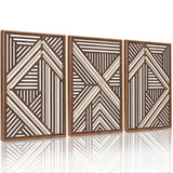 CHDITB Boho Geometric Wood Wall Art(Set of 3, 16"x24"), Large Modern Wooden Panel Hollow Line Art Decor, Rustic Abstract Minimalist Wall Hanging Artwork for Bedroom Living Room Office CHDITB