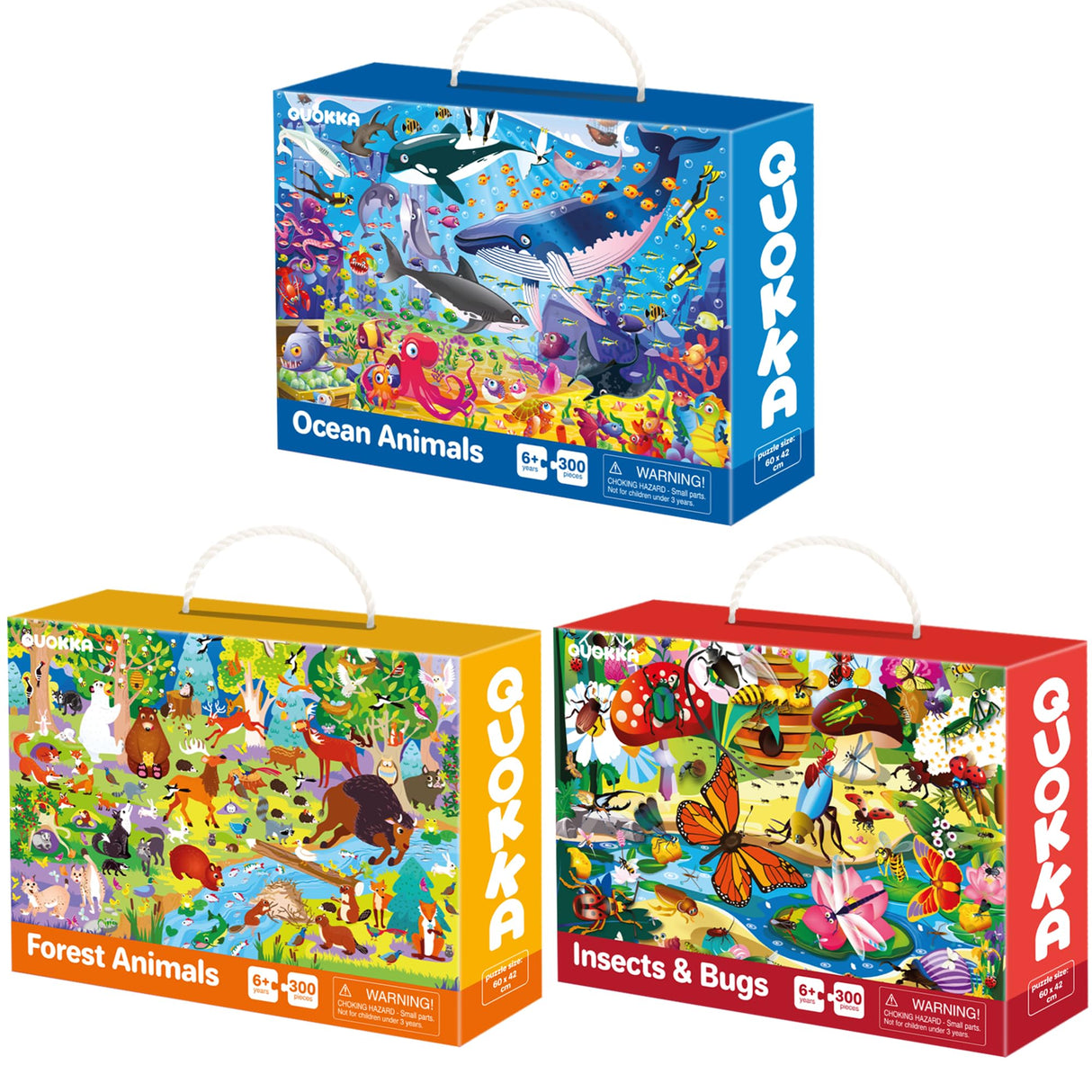 QUOKKA 300 Pieces Puzzles for Kids Ages 8-10 - 3X Set Floor Jigsaw Puzzles - Toy for Learning Ocean & Vimel & Bugs for 10-12 Year Old – Jigsaw Educational Game Gift for Boys and Girls QUOKKA