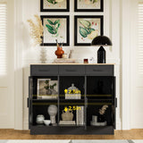 Anystyle 43.3" W Black Buffet Cabinet, Coffee Bar Cabinet with 3 Drawers & 3 Doors, Kitchen Buffet Sideboard for Living Room, Kitchen Anystyle