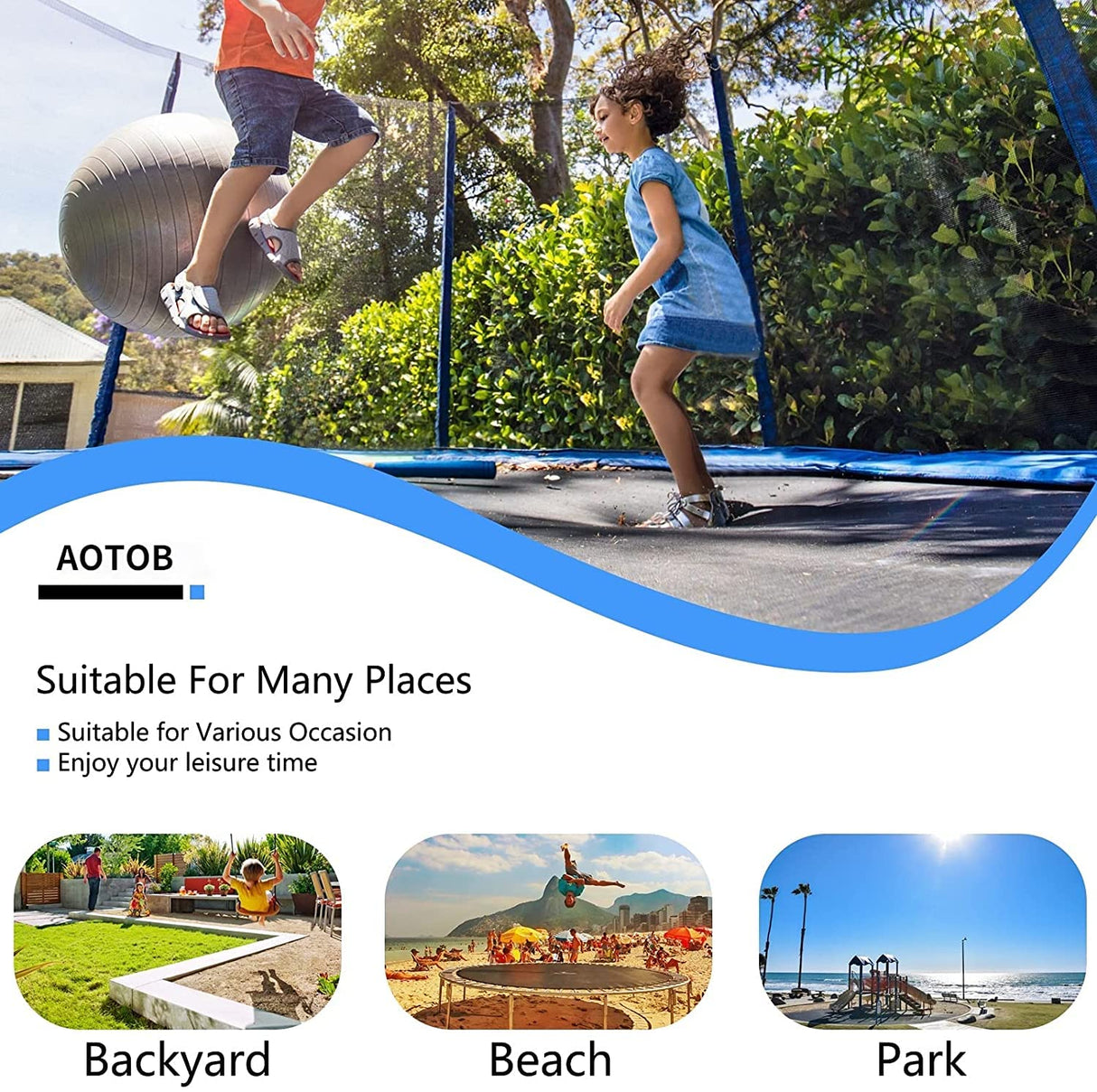 AOTOB 12 FT Trampoline Safety Enclosure Net Combo Bounce Jump for Kids Outdoor with Spring Pad Waterproof Jump Mat & Ladder AOTOB