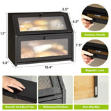 BMOSU Large Bread Box for Kitchen Countertop,Double Layer Bread Box for Kitchen Counter,Bamboo Wood Bread box Capacity Bin Kitchen Storage(Black) BMOSU