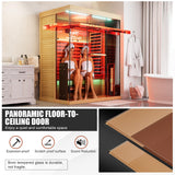 MEISSALIVVE Full Spectrum Infrared Sauna，2-3 Person Home Sauna，Wooden Canadian Hemlock Indoor Spa Sauna with Resonance Speaker, Panoramic Tempered Glass Door MEISSALIVVE