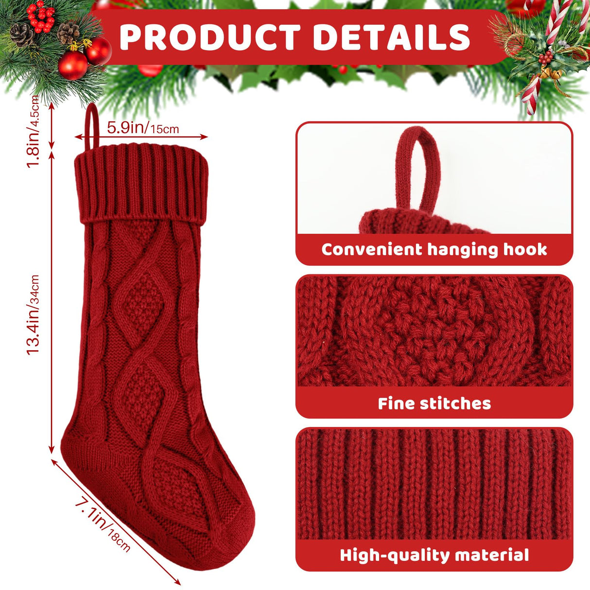 YOGINGO 2 Pack Christmas Stockings - Personalized Christmas Stockings, Large 18 Inches Christmas Stocking Hold All Surprises, Knitted Gift Stockings & Farmhouse Christmas Decor YOGINGO