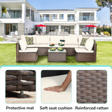 PayLessHere 8 Piece Patio Furniture Set Outdoor Furniture Sectional Sofa Set Rattan Wicker Conversation Set Coffee Table Khaki Cushion for Backyard Porch Balcony Poolside Garden PayLessHere