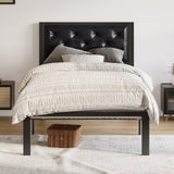 Allewie Twin Bed Frame with Faux Leather Upholstered Headboard, Chic Diamond Stitched Tufted Design, No Box Spring Needed, Black Allewie
