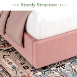 HOMBCK Queen Bed Frame, Upholstered Bed Frame with Headboard, Pink Queen Bed Frame, Wide Wingback, Soft Velvet Bed Frame, No Box Spring Needed, Noise Free, Easy Assembly, Pink HOMBCK