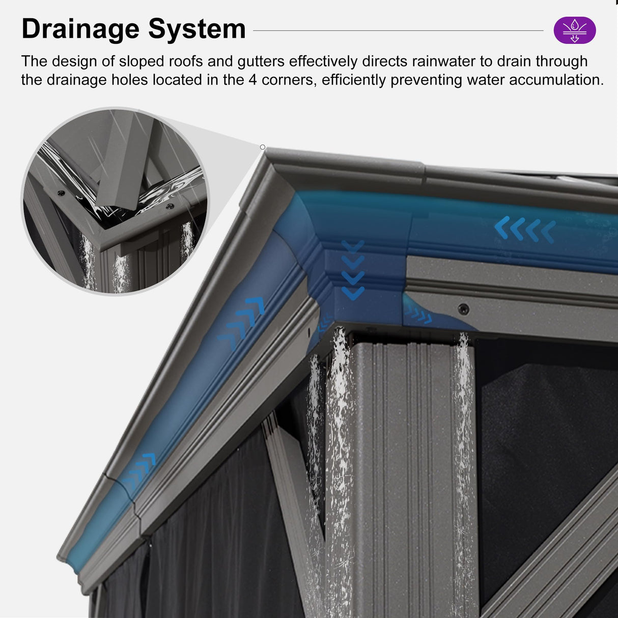 PURPLE LEAF 11' x 15' Permanent Hardtop Gazebo with Galvanized Steel Double Roof and Aluminum Frames Outdoor Large Pavilion Gazebo for Patio Deck Garden, Netting and Curtains Included, Light Grey PURPLE LEAF