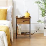 VECELO Nightstand, Bedside End Tables with Charging Station, USB Ports, Drawer Shelf, Night Stand for Bedroom Living Room 2-Pack, Brown VECELO