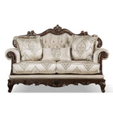 Furniture of America Adelaide Traditional Upholstered Sofa with Rolled Armrests and Button Tufted Back, Wooden Comfortable Couch for Living Room, Office, Bedroom, 2-Seater Loveseat, Dark Cherry/Beige Furniture of America