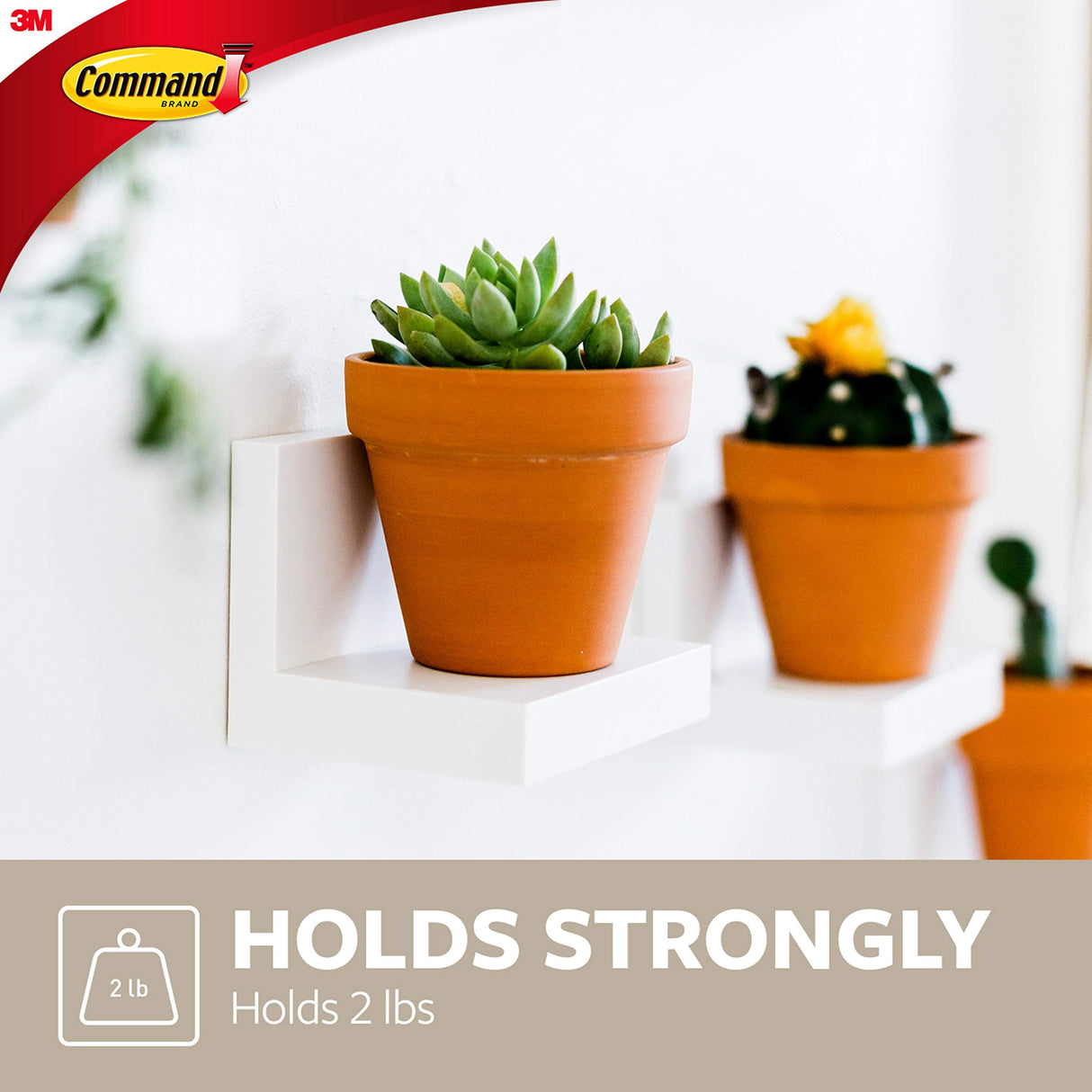 Command Display Ledges, Holds up to 2 lb, Quartz, 2 Ledges with 8 Medium Command Strips, Damage Free Hanging Floating Shelf with Adhesive Strips, Personalize Living Room, Bedroom, Kids Room or Office Command