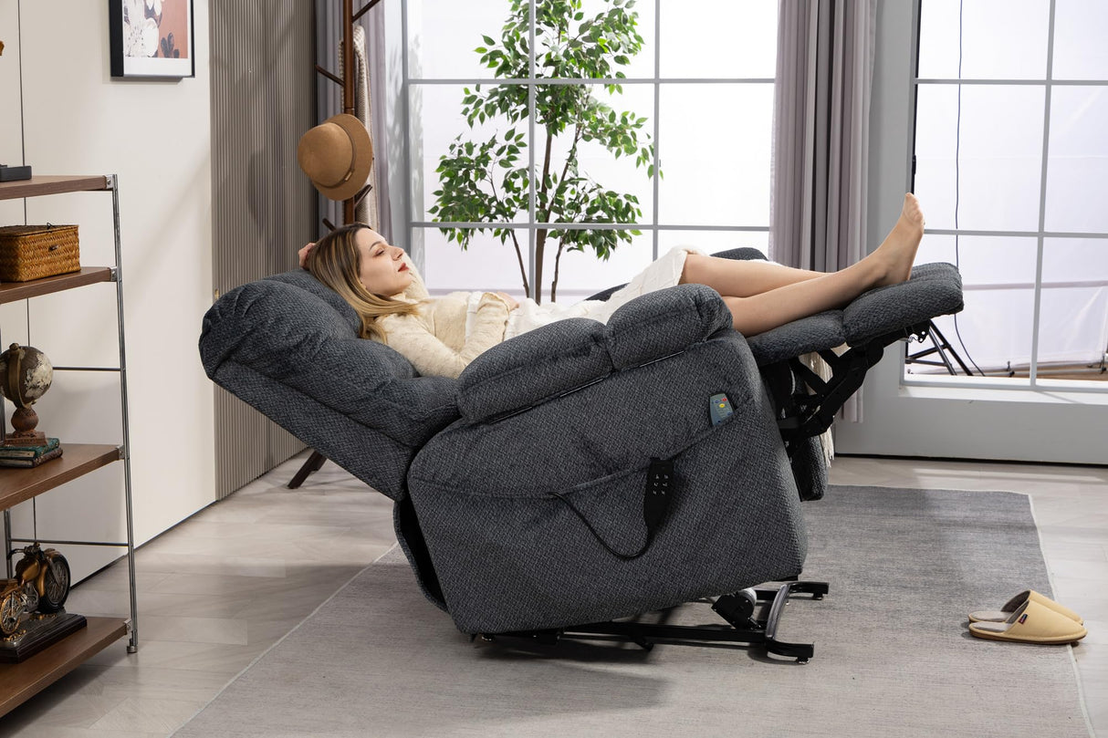 REHOUSING Oversized Power Lift Recliner Big Man 400lbs, Extra Wide Recliner Chair with Lifts Vertically for Elderly, Features Cup Holder, Heat and Massage, Zero Gravity Lay Flat for Adults (Grey) REHOUSING