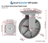 IconCasterWheels 6" x 2" Steel Heavy Duty Caster, Set of 4 Industrial Casters | 2 Swivel Top Lock Brake Caster & 2 Rigid Top Plate Caster | Top Plate 4 x 4.5, Load Capacity 4,800 lbs per Set (4-Pack) ICONCASTERWHEELS