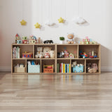 ERUGI 2-Tier Solid Wood Toy Organizer with 5 Compartments and Wheels for Kids Rooms & Playrooms ERUGI