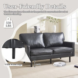 56.3" Loveseat Sofa, Mid Century Modern Love Seat with USB & Type C, 2 Seater Couch Comfy Cushion Lounge Sofa with Side Pockets, Small Couches for Living Room, Bedroom, Office(Black, PU Leather) SLEERWAY