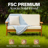 IDZO Laurent 800lbs Capacity Acacia Outdoor Loveseat, FSC Certified 2 Seater Patio Sofa with 3.9in Thick Cushions, Teak Finish Porch Couch for Garden Backyard IDZO