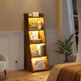 Hoctieon 5-Tier Open Bookcase and Bookshelf with LED Light, Floor Standing Display Storage Shelves, Wood Modern Display Organizer for Home Office, Living Room, Bedroom, Study, Rustic Brown Hoctieon