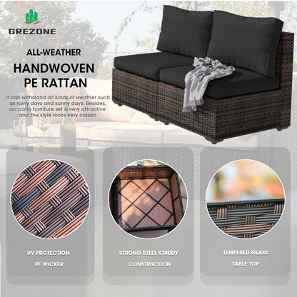 Patio Furniture Set, 7 Pieces Wicker Outdoor Furniture Set with Fire Pit Table, PE Rattan Outdoor Conversation Sofa Set, Sectional Couch with All-Weather No-Slip Cushions Waterproof Covers Black