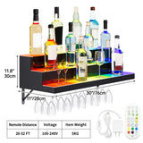 YITAHOME LED Light Liquor Bottle Display Shelf, 3-Step 30-inch Wall Mounted Wine Rack, Acrylic Liquor Shelf with Wine Glass Holder Slots, Remote & App Control for Home Commercial Bar YITAHOME