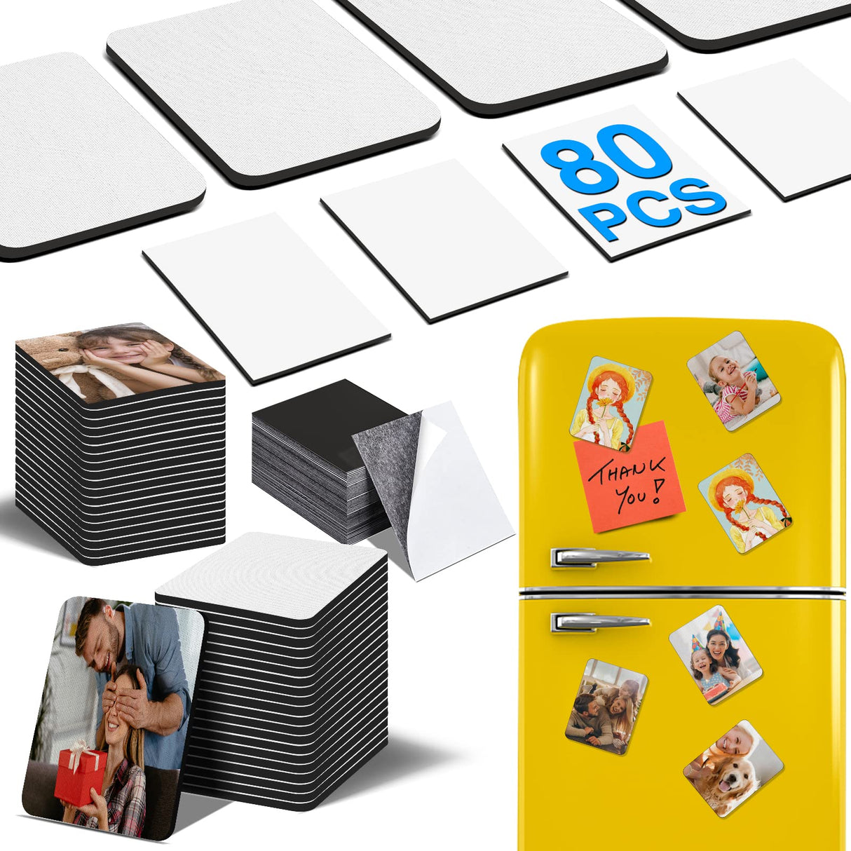 80Pcs Sublimation Magnet Blanks Set,Personalized Sublimation Refrigerator Magnet for Home Kitchen Microwave Oven Decor or Office Calendar with 40PCS Blank Rubber Pad(6x8cm),40PCS DIY Soft Magnetic NEOACT