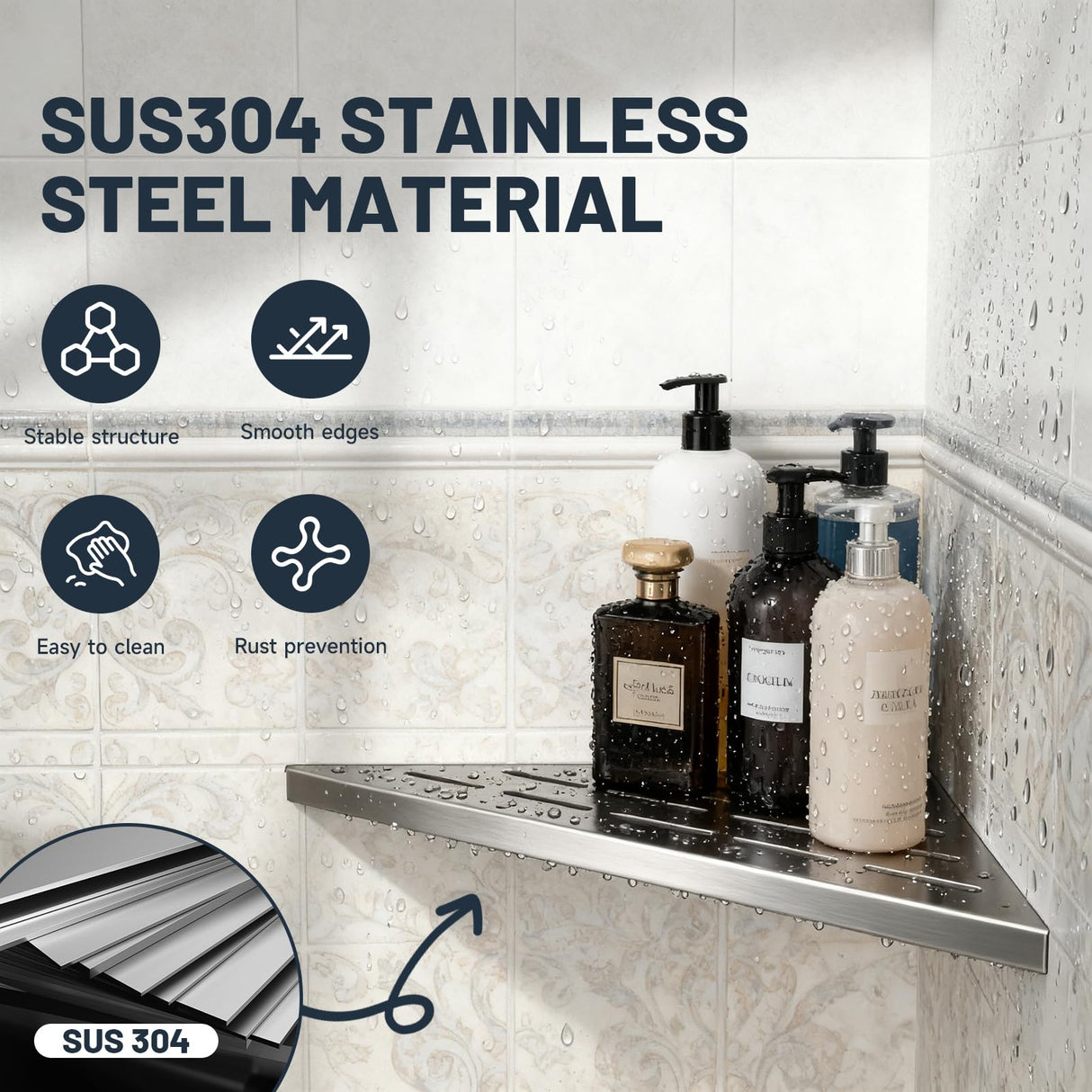 BWE 10" Shower Corner Shelf, 304 Stainless Steel Shower Shelves, Slot Design Corner Shower Shelf, Recessed Bathroom Storage Organizer for Tiled Wall,No Drilling Need, Brushed Nickel 2 Pack BWE