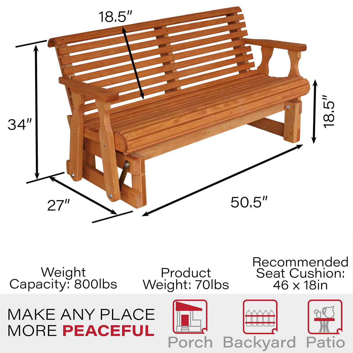 Amish Heavy Duty 800 Lb Roll Back Pressure Treated Porch Glider (4 Foot, Cedar Stain) Amish Casual