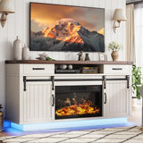 59'' Fireplace TV Stand with 3D Flame Electric Fireplace Heater, 34'' Tall Farmhouse TV Stand for 65 Inch TV, Entertainment Center TV Console with 2 Drawers, Sliding Barn Door for Living Room - White Jocoevol