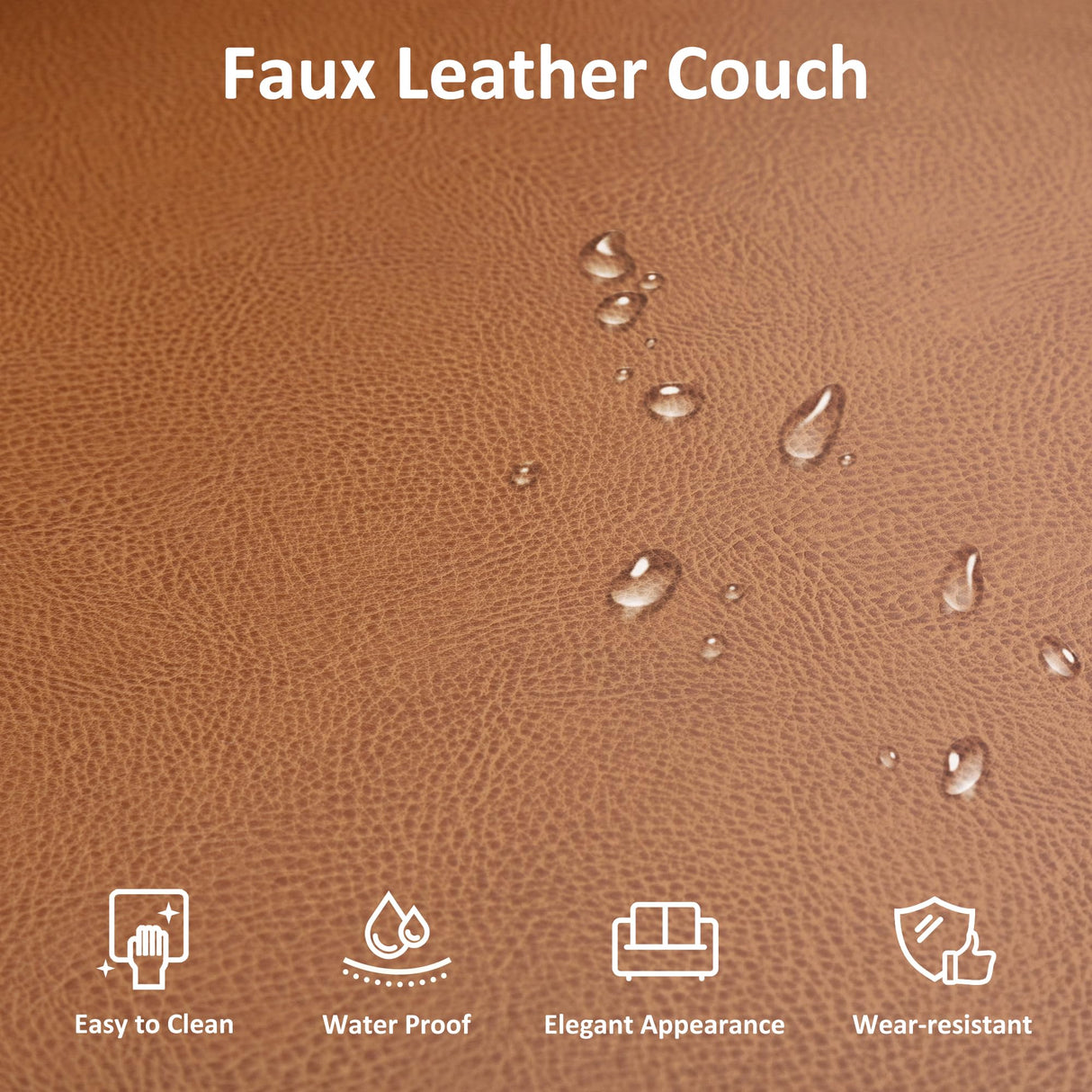 Tbfit 80" Faux Leather Couch, Mid Century Modern Sofa Living Room, 3 Seater Sofa for Small Space Bedroom Office Apartment, Brown Tbfit