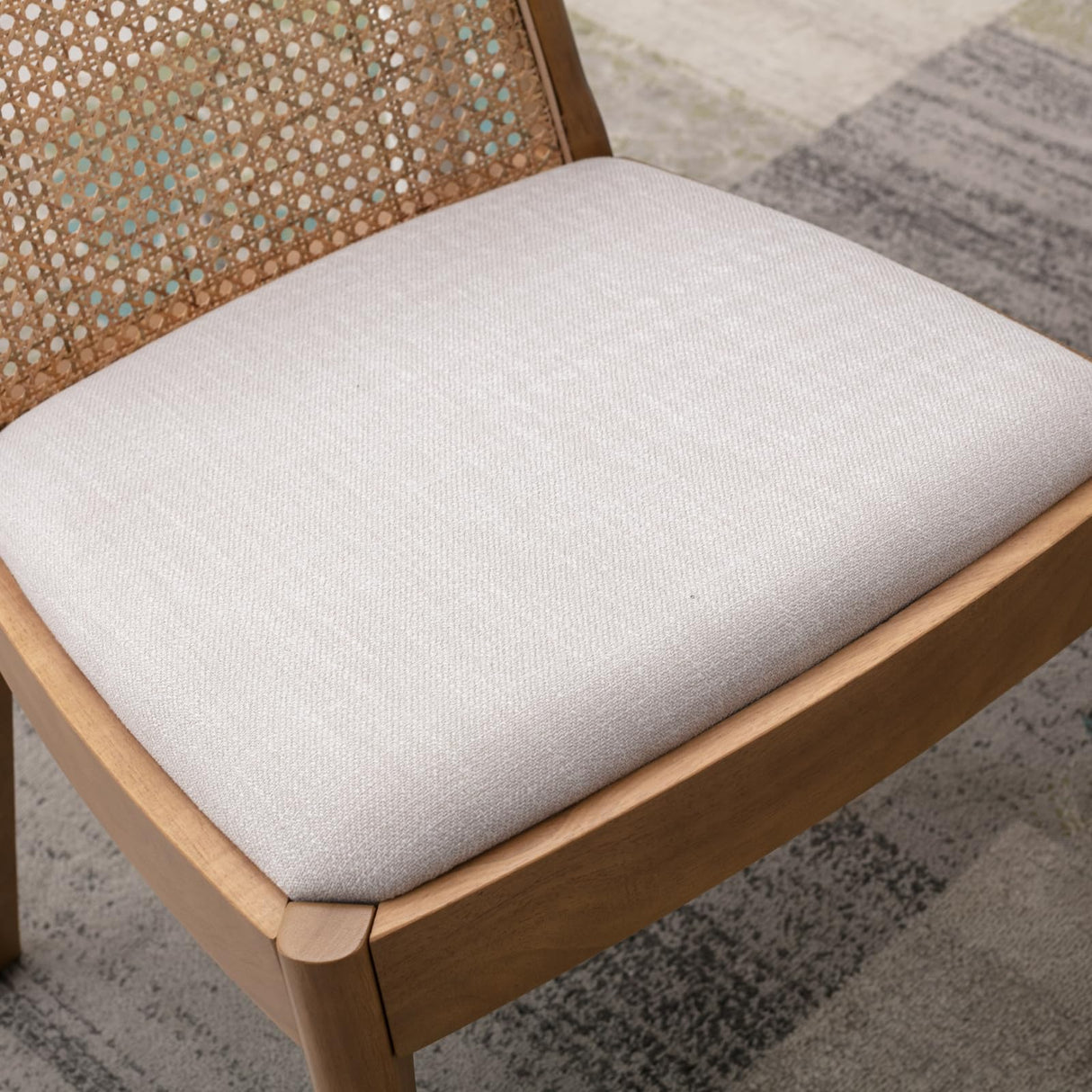 Ya-Home Mid Century Dining Chairs Set of 4, Accent Rattan Linen Fabric Side Chairs Kitchen Chair with Solid Wooden Legs for Living Room Dining Room, Beige Ya-Home