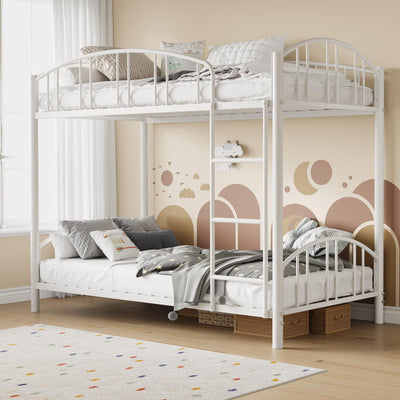 Garvee Bunk Bed Twin Over Twin with Ladder and Arched Guardrail, Heavy Duty Bunkbeds Frame with Sturdy Steel Slats Support for Kids Boys Girls, Space-Saving, No Box Spring Needed, White