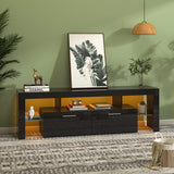 Clikuutory Modern LED 63 inch Long TV Stand with Large Storage Drawer for 50 55 60 65 70 75 Inch TVs, Black Wood TV Console with High Glossy Entertainment Center for Living Room, Bedroom, Black Clikuutory