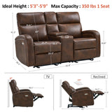 MCombo 65.7" Zero Wall Recliner Loveseat with Console, 2-Seat Power Wall Hugger Sofa with Cup Holders, USB & Type-C Dual Charge Ports, for Living Room, RV PR646M2 (Dark Brown, Loveseat with Console) MCombo