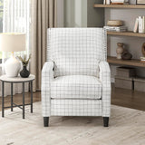 Lexicon Pushback Recliner Chair, Plaid Textured Fabric Armchair Push Back Reclining Chair, Nailhead Trim, Solid Wood Legs, Easy Assembly for Living Room/Office/Apartment, Off-White Lexicon