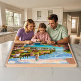 Old Canal Puzzle Board, 1000 Pieces Puzzles Table with Adjustable Tilt Stand, Wooden Jigsaw Puzzle Tables, Portable Puzzle Storage Boards with Non-Slip Felt Tabletop for Adults Old Canal