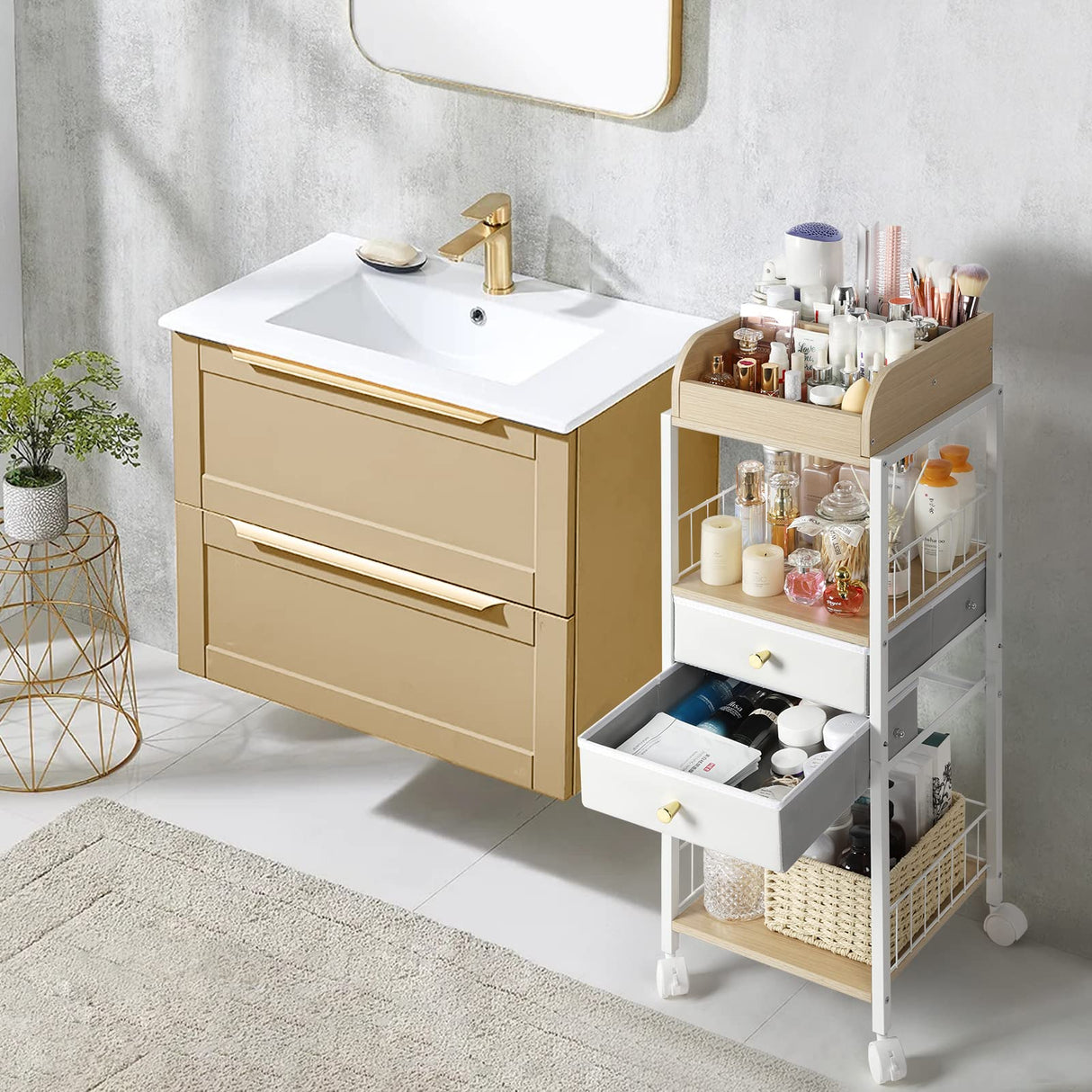 Makeup Organizer, Floor Skincare Organizers, Make Up Organizers and Storage with Drawers, Vanity Organizer Cosmetics Display Cases Holder for Skin Care Nail Polish Perfume Makeup brush Hair Tool SOLIMINTR