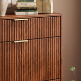 Evermagin 31.5''W Walnut Shoe Cabinet Storage with Drawer for Entryway, Fluted Slim Shoe Dresser with 2 Flip Drawers, Narrow Shoe Rack Cabinet, Hidden Shoe Organizer Cabinet for Entrance, Hallway Evermagin