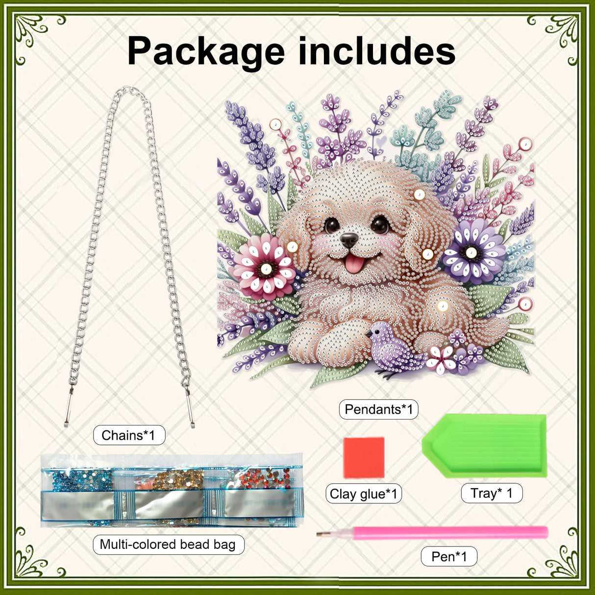 AiYuanzsh 5D Diamond Painting Hanging Pendant Kit with Chain, Cute Dog DIY Crystal Rhinestone Diamond Art Suncatcher Ornament for Window, Door, Wall, Home Decor Gift (25.2x23.8 cm) AiYuanzsh