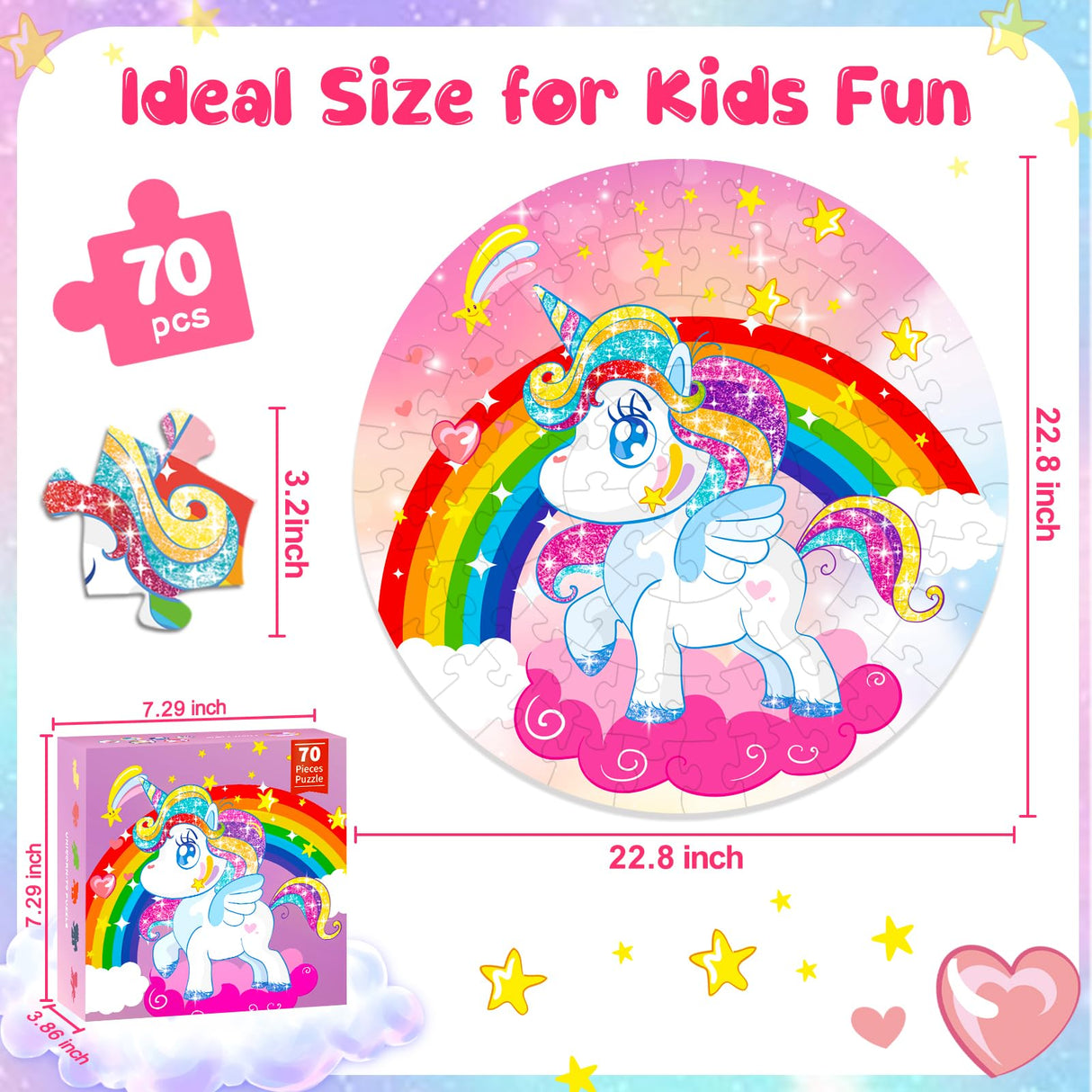 Jigsaw Puzzles for Kids Ages 4-6: Floor Puzzles for Kids Games 70 Pieces Large Toddler Educational Toys for Unicorn Activity Birthday Christmas Girls Boys Ages 3 4 5 6 7 8 9 10 Years Old Fikamd