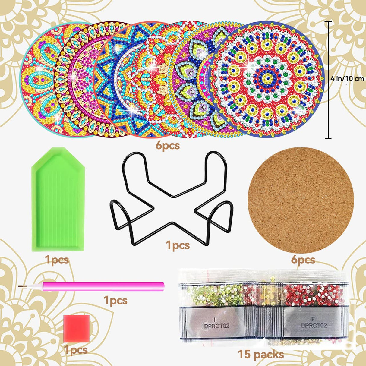 Vcekract Diamond Painting Coasters, 6 Pcs Mandala Diamond Art Coasters with Holder, Crafts Kits for DIY Coasters, Adult Crafts Projects Kits Women Vcekract