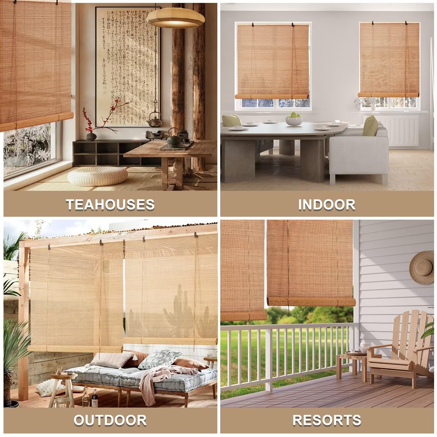 BAYUE Outdoor Bamboo Roller Blinds - Versatile Sun Shade with Waterproof Design for Privacy and Ease of Installation - WoodArtSupply