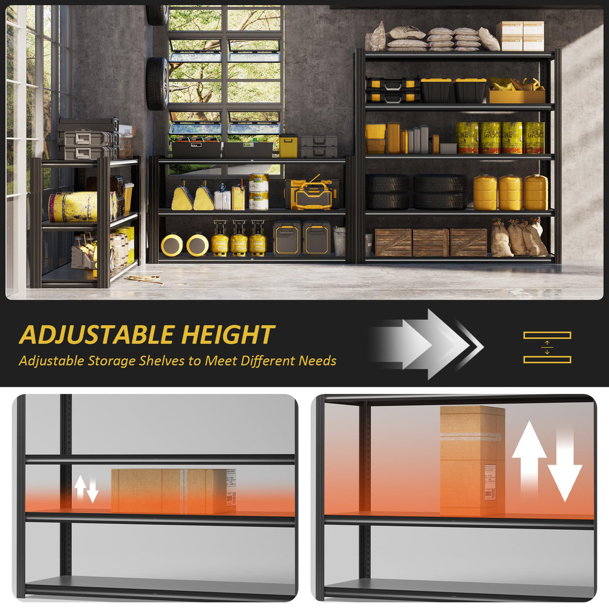 VDEVY 48" W Garage Shelving Heavy Duty 3030Lbs Storage Shelf 5 Tier Adjustable Shelving Units Metal Garage Storage Shelves for Basement, Commercial, Warehouse, Industrial, 72" H x 48" W x 24" D, VDEVY