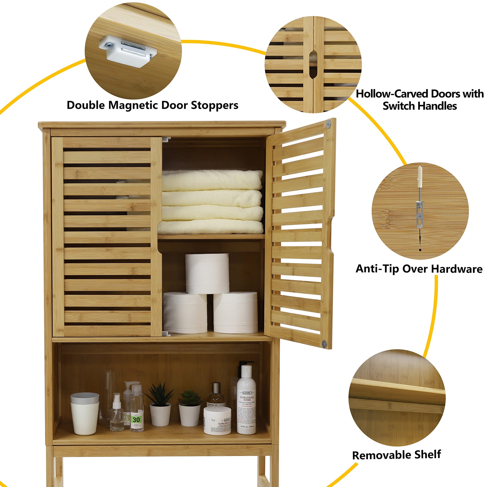 VEIKOUS Bamboo Over The Toilet Storage Cabinet, Bathroom Space Saver, Over The Toilet Rack with Adjustable Shelf, Natural Color - WoodArtSupply