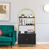 Homhedy Cat Litter Box Enclosure, Litter Box Furniture Hidden with 2-Tier Storage Shelves, Wooden Cat Washroom Furniture with Metal Frame, Cat House, Modern Style, Black and Gold Homhedy