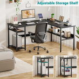 Hyomdeck Reversible L Shaped Computer Desk with Power Outlets and USB Charging Ports, Sturdy Corner Desk with Storage Shelf, Modern Work Gaming Table for Home Office, Easy to Assemble, Black Hyomdeck