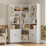 ANCTOR Large Corner Bookcase with 2 Storage Cabinets and 18 Shelves, 7 Tiers L Shaped Wood Bookshelf, 71" Tall Corner Hutch for Living Room, Bedroom, White ANCTOR