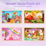 Wooden Puzzles Toys for Kids Ages 3-5, Set of 4 Packs with 20-Piece Unicorn Mermaid Princess Wood Jigsaw Puzzles, Preschool Educational Brain Teaser Toys for Girls 3 4 5 6 Years Old. NASHRIO