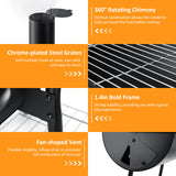 445 Square Inches Charcoal Grill with Offset Smoker, Leonyo Large Barrel Charcoal Grills with Smoker Cover, Chimney Starter for Outdoor BBQ Camping, Black Leonyo