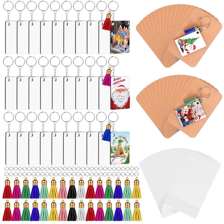 JNENERY Sublimation Keychain Blanks Bulk, 180PCS Rectangle Sublimation Blanks, MDF Keychain Blank Double Sided with Key Rings and Tassels for DIY Crafting JNENERY